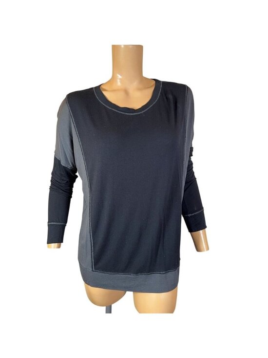 Simply Vera Vera Wang Tops - Simply Vera Wang Womens Casual Top Med Black Gray Long Sleeve Raw Seam Stretch